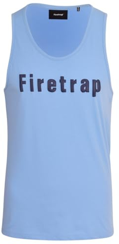 Firetrap Mens Designer Vest Sublimation Print Sleeveless Summer Fashion Tank - Beach Gym Training Sky Blue XL