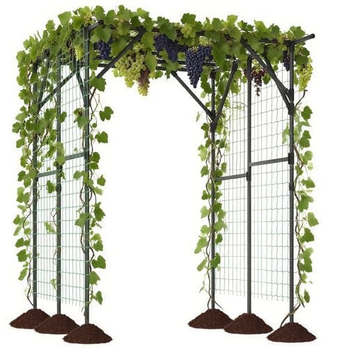 COSTWAY 200 x 150 x 197cm Garden Arch Trellis, Metal Cucumber Trellis Tunnel with Nylon Netting, Outdoor Garden Trellises Archway Support for Climbing Vines Plants Vegetables
