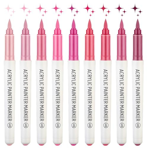 MOTIBACK 9 pennarelli acrilici diretti – cinque colori a scelta – Set creativi professionali impermeabili – adatto per la stampa dei dettagli per adulti e bambini (toni di rosa)