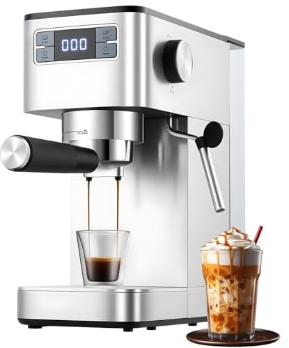 Aptliton Espresso Machine, 15Bar Barista Pump Espresso Coffee Maker with Milk Frother for Lattes and Cappuccino, 1.4L Water Tank, One-Touch Operation, LED Display, Compact for Home and Office Use