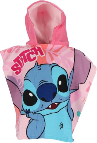 Stitch Towel Poncho Kids Hooded Robe – Official Character Bath Beach Swim Cover Up for Boys & Girls – Soft & Absorbent Hooded Towel Poncho - One Size Fits Ages 2–6 Years - Childrens Ponchos Lilo