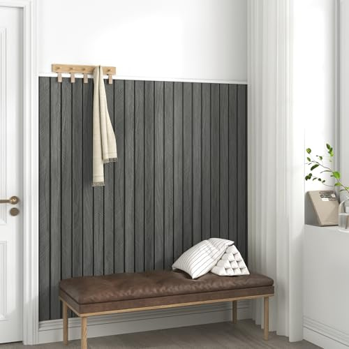 Yullpaper Paneles De Pared Adhesivos 3D Efecto Madera Negro Para Dormitorio Cocina Revestimiento De Pared En PVC Autoadhesivo Paneles Decorativos Para Pared Gris 30cm x 300 cm