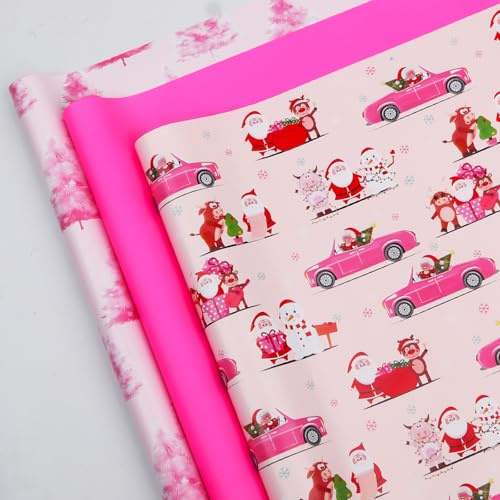 Yebo Geschenkpapier, rosa, 3 Rollen, 43 cm x 3 m, DIY-Dekoration für Weihnachten, Geburtstag, Hochzeit (rosa)