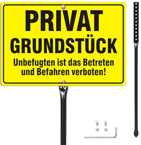 Privatgrundstück Schild mit Pfosten Metall Reflektierend,20x30 cm Schild Privatgrundstück Betreten Verboten Alu Warnschild und Befahren Verboten,Wasserdicht UV geschützt (Gelb)