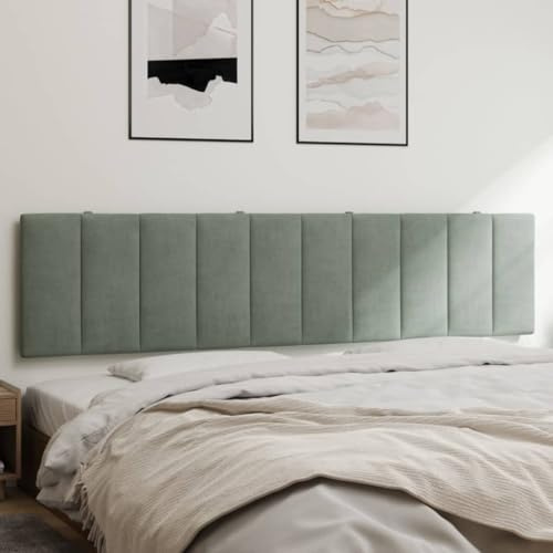 Owoxanthellate Owox LED Bett Kopfteil Hanko 200 cm, Samt Hellgrau, wandmontierbar oder für Boxspringbett