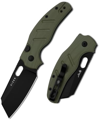 Kizer C01C 2.9 BS Sheepdog EDC Taschenmesser Klappmesser, V3488.29BSM1 | 7,5 cm D2-Klinge Klappmesser mit Olivgrünem G10-Griff, Kleine EDC-Messer mit Daumenloch für Camping, Wandern und Survival