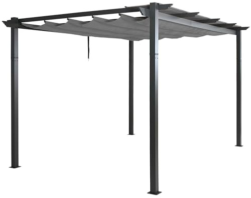 BERLINLODGE Aluminium Pergola | stabiles 8cm-Gestell | Schiebedach | UV50+ | BxT 4x3m | Grau | Gartenpavillon Pavillon Garten