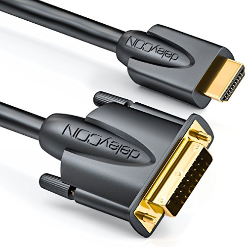deleyCON 2m Cable HDMI a DVI - Conector HDMI para Enchufe DVI 24+1 HDTV Full HD 1080p 1920x1080 - Contactos Chapados en Oro - TV Beamer PC - Negro
