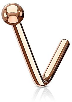 Paula & Fritz® L-Form Kugel Nasen-Piercing Nasenpiercing-s Nose für Nasenfluegel als Nasenschmuck Nasenstecker Nostril Edelstahl Chirurgenstahl 316L roségold Stabstärke 1mm