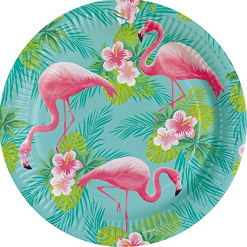 Amscan 9903325 - Teller Flamingo Paradise, 8 Stück, Durchmesser 22,8 cm, Pappteller, Einwegteller