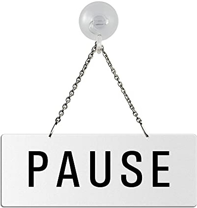 Hängeschild Pause 17,5 x 6,5 cm Aluminium beidseitig weiß lackiert Text einseitig Metallkette + Saugnapfhaken 31017-WS