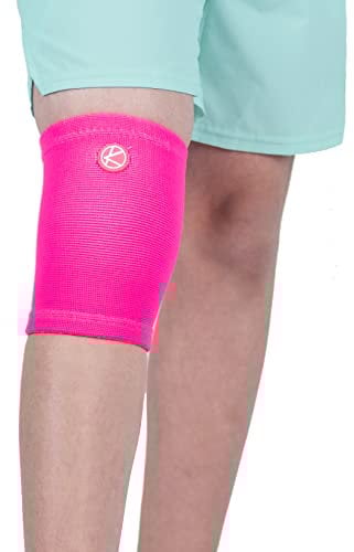 KARM Kids Knee Support Sleeve - Childs Knee Compression Sleeve for Children - Girls & Boys | Junior Knee Support for Sports & Football & Joint Pain & Knee Conditions (Neon Pink)