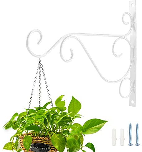 Colgante Hierro Forjado Soporte Pared Flores, Soportes Colgantes para Plantas para Comedero de Pájaros, Estante de Suspensión de Planta Pared Gancho, Vintage Ganchos para Colgar Macetas(Blanco)
