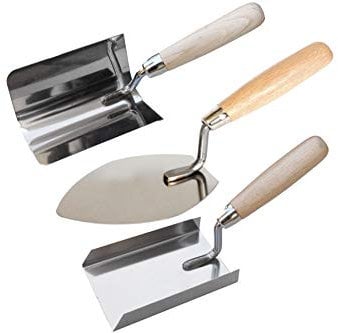 Toolty Edelstahlkelle, Putzkelle – reißförmig 140 mm, Schaufelform 130 mm, halbrunde Form 120 mm – für Mauerwerk und Putz – Gummigriff – DIY – TLTY-S013