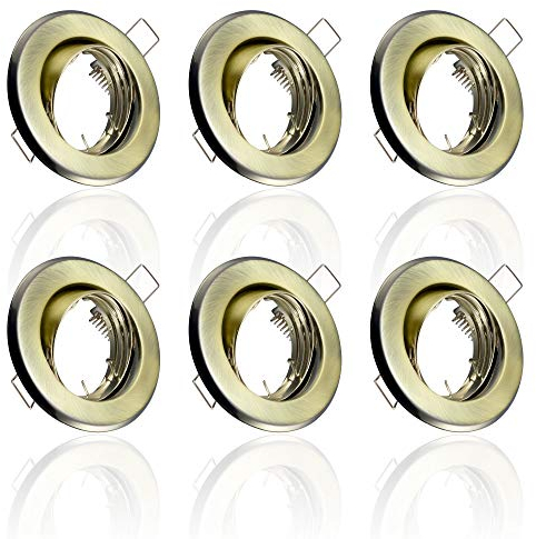 6x MAXKOMFORT Einbaustrahler IP20 mit GU10 Fassung RUND schwenkbar altmessing Einbauspot Einbauleuchte Rahmen Rostfrei Deckenspot Strahler Spot B002