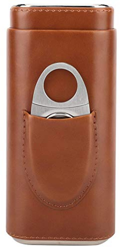 HERCHR Cigar Case 3 Tubes Humidor Cigar Box with Cutter Cedar Wood Lined Leather Humidors Cigar Holder Storage Accessories 6.3x2.95x1.38in for Travel Outdoor Men