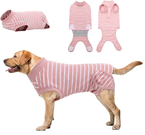 Hjumarayan OP Body Hund Kastration Hündin - Hundebody nach Kastration Medizinischer Body Hund Atmungsaktive für Kleine Mittele Große Hunde, Alternative zur lästigen Halskrause, Rosa Gestreifter XS