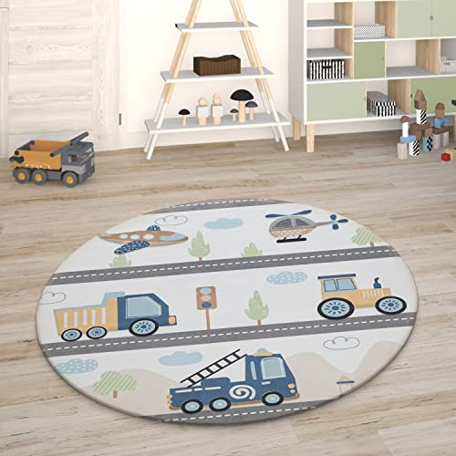 Paco Home Kinderteppich Teppich Kinderzimmer Spielmatte Straßenteppich Spielteppich, Grösse:120 cm Rund, Farbe:Bunt