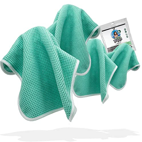 Nuke Guys Auto Glastücher Streifenfrei - See Through Glasreinigungstücher - 4er Pack Mikrofaser Waffeltücher Fenstertücher 35x35cm, 450GSM, Mint