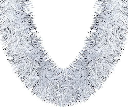 Sggvecsy Ghirlanda natalizia da 10 m, decorazioni per albero di Natale, argento e bianco metallizzato a torsione, decorazioni da appendere al soffitto per Capodanno, feste di compleanno, vacanze,
