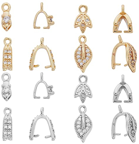 SUPERFINDINGS 16 Stück Messing Klemmclip Bügelverschluss 8 Stil Zirkonia Eispickel Klemmbügel Goldplattierter Bügelverschluss Für DIY Schmuckherstellung Pin: 0.7mm