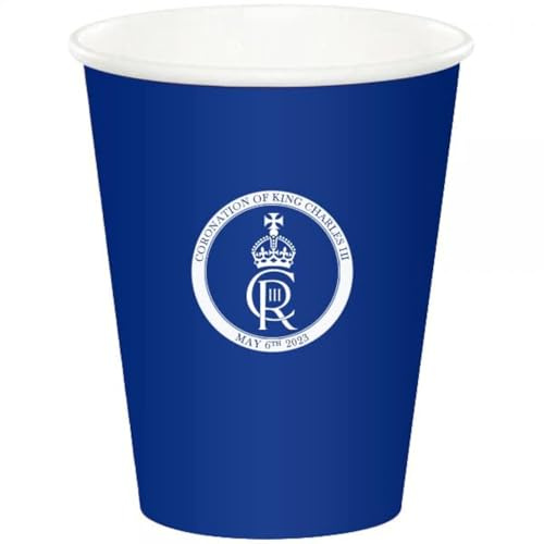 SHATCHI 10pcs King Charles III Blue Paper Cups 9oz King's Coronation UK British Royal Party Supplies Tableware Decorations Souvenir