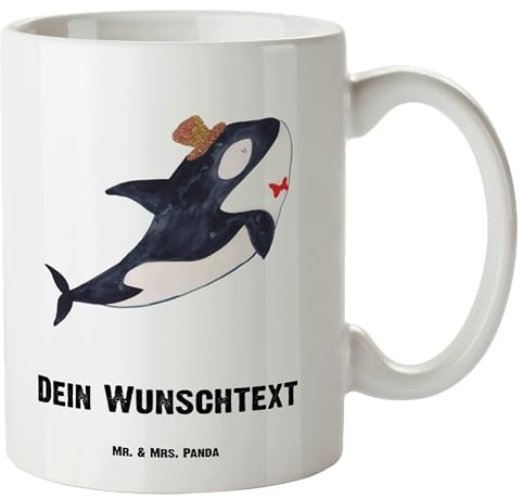 Mr. & Mrs. Panda Personalisierte XL Tasse Orca Zylinder - Personalisierte Geschenke, Jumbo Namenstasse, Jumbo Tasse, XL Namenstasse, Feier, Meer,