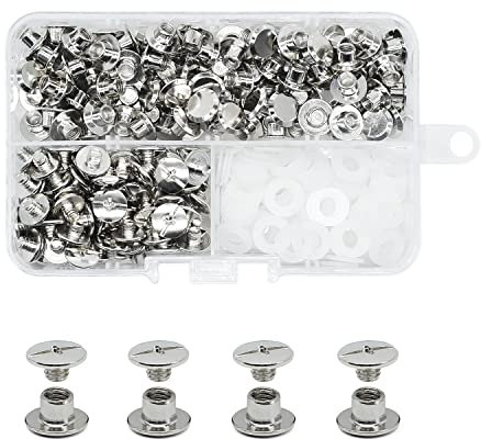 JINTANG 100pcs M5x4 vis chicago,rivet a visser,rivet cuir,Utilisé pour le bricolage en cuir Sac à vêtements, chaussures, livres et décoration (Argenté)