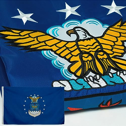 Embroidered US Air Force Flag 3x5 Double Sided- 3Ply Heavy Duty 300D Nylon 4 Rows Sewn- All Weather US Airforce Flag for Outdoor/Indoor with 2 Brass Grommets