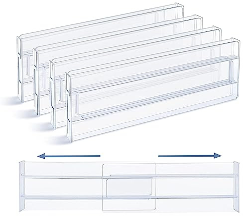 euluoziqing Schubladentrenner Verstellbar, Transparente Schubladenteiler aus Kunststoff, Schubladen Trenner Erweiterbar 27.5–52 cm, Schubladen Organizer für Küche Schlafzimmer Kommode (4)