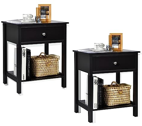 COSTWAY Table de Chevet Lot de 2, Table d'Appoint Moderne pour Chambre, Salon, Canapé, 48 x 40 x 58 CM, Assemblage Facile