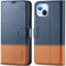 TUCCH Case for iPhone 15 Plus (6.7) 2023, PU Leather Wallet Magnetic Protective Flip Folio Stand Cover with[RFID Blocking]Credit Card Holders[Shockproof TPU]Compatible with iPhone 15 Plus, Blue&Brown