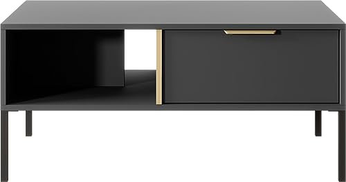 WFL GROUP Elegant Anthrazit Couchtisch - Modern Industrie Tisch - Skandinavisch Stil - mit goldenen Griffen - NOX Set - mit Hohe Schwarze Metallfüße - 96 x 60 cm - Couchtisch