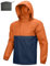 Outdoor Ventures Veste de pluie pour homme - Veste imperméable légère à capuche coupe-vent - Veste d'extérieur pliable et respirante pour voyage, camping, course à pied, randonnée, Orange foncé/bleu