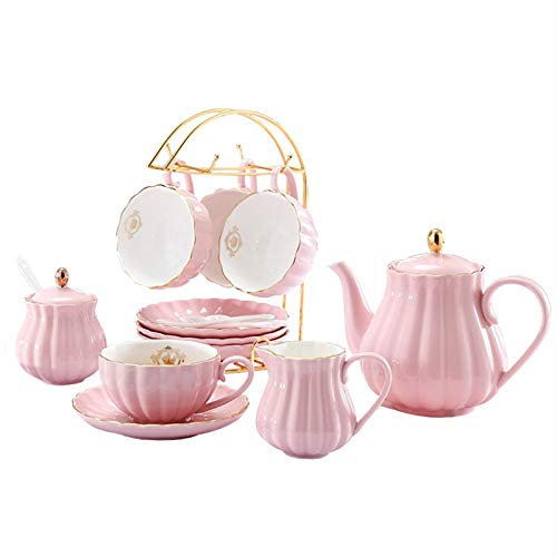 HWSY Utility 16-teiliges Porzellan-Teeservice, Keramik-Kaffee-Tee-Geschenkset, britische Royal-Serie, lila Teekanne, Zuckerdose, Milchkännchen, Krug und Teelöffel, rosa Teekannen (Farbe: Lila) (Lila)