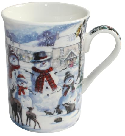 Widdle Gifts Weihnachts-Tasse aus feinem Porzellan, in Geschenkverpackung, Motiv Schneemann Familie 1588