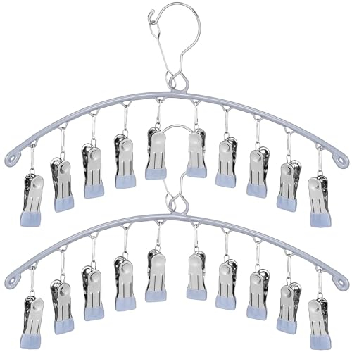 Alipis 2-Pack Multi-Functional Stainless Steel Sock Drying Hangers with Clips Windproof Clothes Hangers for Socks Underwear and Hats Space-Saving Laundry Organizer