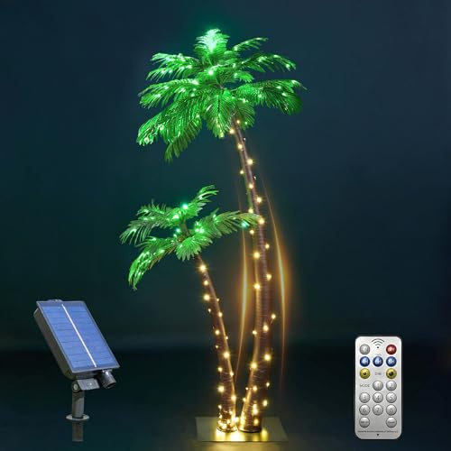 Lightshare Palma artificiale illuminata solare, 1,2 m e 1,8 m, 184 LED per esterni, patio, casa, feste, giardino, presepe
