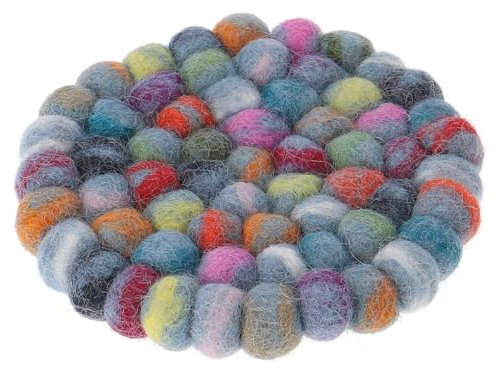 GURU SHOP Filzuntersetzer, Untersetzer aus Filzkugeln, Filzdekoration Rund Ø 10 cm - Blau/bunt, Wolle, Untersetzer, Tabletts