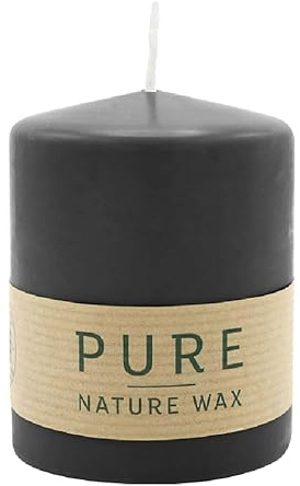 luterna 100% PURE, NATURAL WAX, Stumpenkerze, Schwarz, WENZEL, 90/70 mm, Brenndauer ca. 38h, 100% plastikfrei