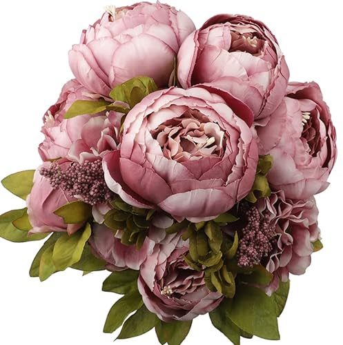JOYHAZE - Lote de 1 ramo de peonías, 19 pulgadas de seda grandes flores de peonías con cogollos para la decoración de la oficina de reunión de la familia de la boda, pieza central de mesa, arreglo