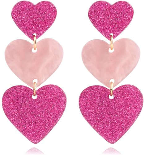 AVYRING Herz Hängeohrringe, Rose Pink Statement Ohrringe Teenager Mädchen Hypoallergene Große Ohrringe Hängend Beliebte Stile Ohrringe für Damen Schmuck