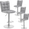 Yaheetech 4er Set Barhocker Barstühle 360°Drehbar Küchenstühle mit Rückenlehne und Fußstütze, Barstuhl PU-Kunstleder Sitzhöhe 62,5 cm - 83 cm für die Küche/Bar/Salon, Höhenverstellbar Hellgrau