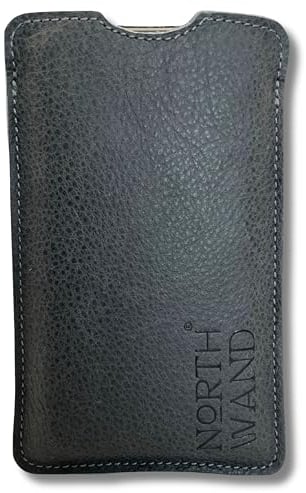NorthWand Breite Echtleder Hülle für iPhone 15 Pro / 15, 14 Pro / 14, 13 Pro / 13, 12 Pro / 12 MIT Apple Case. Tasche, Handyhülle - Pflanzlich gegerbtes Leder, Signet-Prägung, Made in Germany, Schwarz