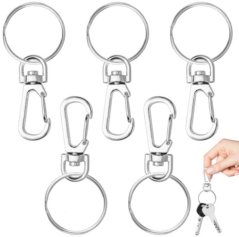 SRLWMYI 5pcs Petit Mousqueton Porte Clé Anneaux Porte Clé Anneau de Porte-cles Mousqueton Pivotant Attache Porte Clé