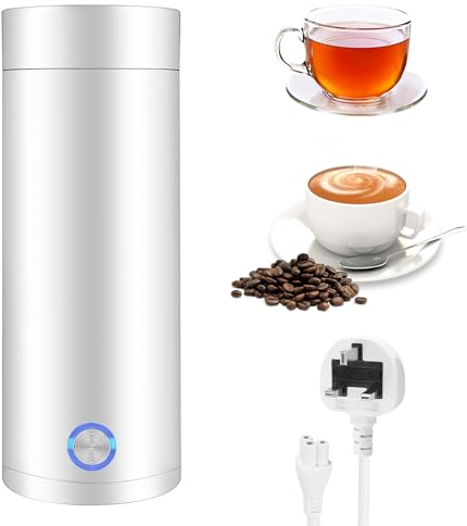 Pckobever Portable Travel Kettle, 3 in 1 Small Electric 400ML Fast Hot Water Boiler Portable Heating Mug,Automatic Shut-Off Stainless Steel Kettle for Tea, Coffee, Baby Milk, White