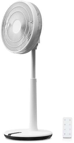KLAMER 3D Ventilator, extra leiser DC Standventilator mit Fernbedienung, 12 Geschwindigkeitsstufen, Schlaf- und Eco-Modus, automatische vertikale und horizontale Oszillation, 8h Timer, weiß