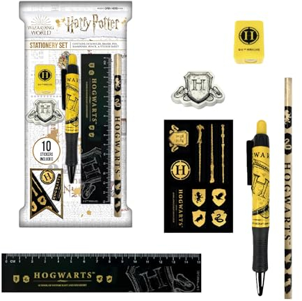 Harry Potter Briefpapier-Set, Bestehend aus Bleistift, Lineal, Radiergummi, Spitzer, Aufklebern und Stift, Briefpapier Set für Kinder und Jugendliche