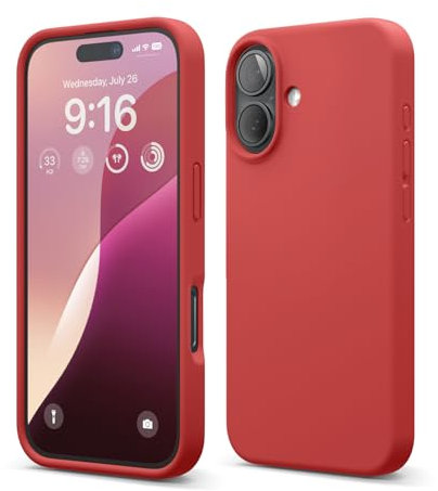 elago Compatible with iPhone 16 Case, Premium Liquid Silicone Case, Full Body Protective Cover, Shockproof, Slim Phone Case, Anti-Scratch Soft Microfiber Lining, 6.1 inch (Red)
