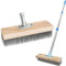 Heavy Duty Wire Broom with Telescopic Handle, Stiff Metal Bristle Brush for Removing Weed Moss Algae, Outdoor Floor Scrub Brush for Patio, Deck, Garden (30cm)
